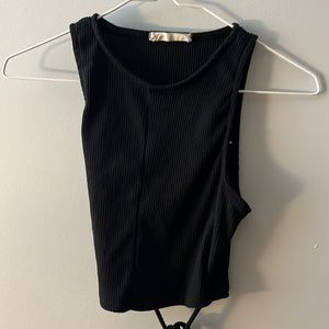 crop black tank top with ties on side